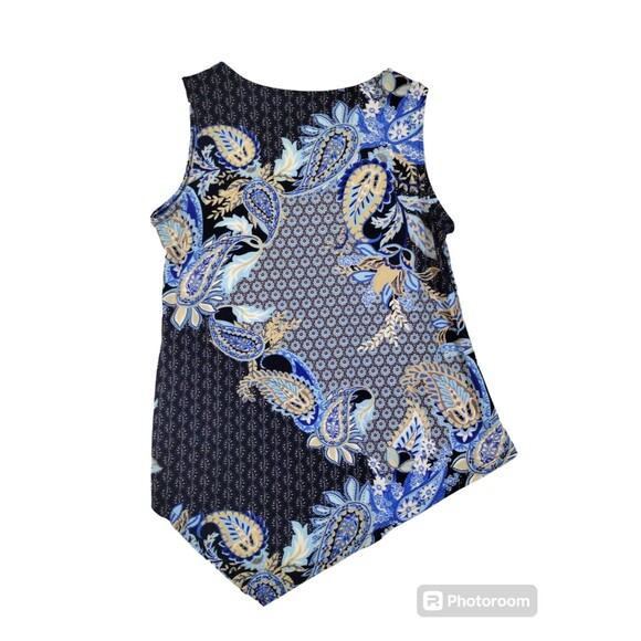 Always Indigo Tank Women's XXL Round Neck Blue Paisley Knit Resort Cruise - Picture 2 of 8